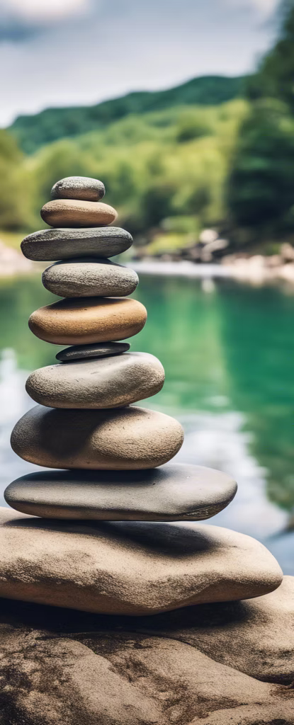 Stacked rocks by a river